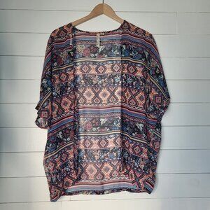 California Gypsy Women's sz M Geometric Floral Sheer Kimono/Swimsuit Cover Up